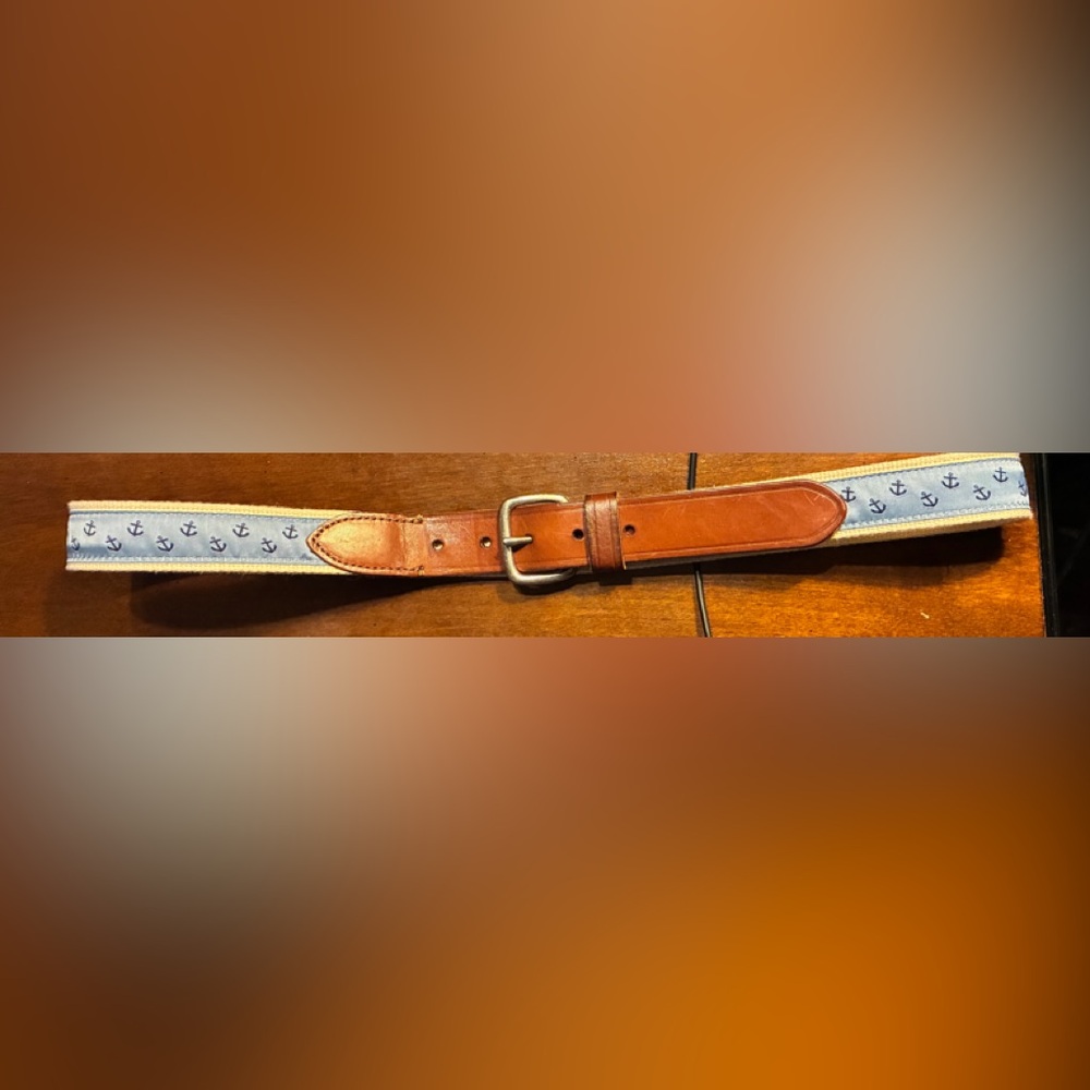 J. Crew Men's Leather Belt in Cognac Brown with Silver Buckle